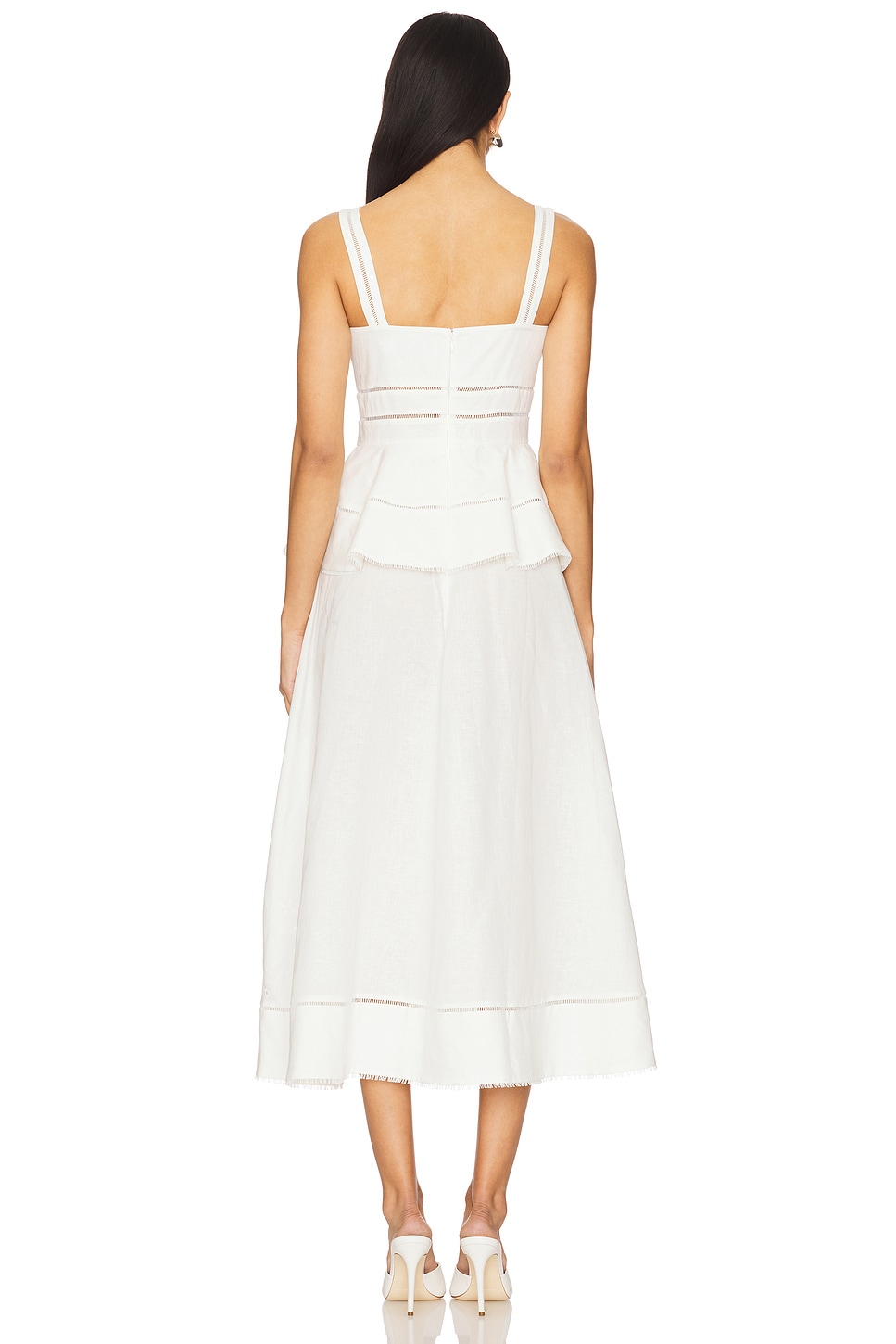 self-portrait Linen Peplum Midi Dress thumbnail