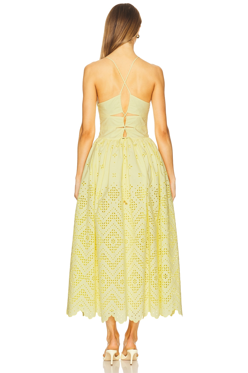 self-portrait Cotton Broderie Midi Dress in Yellow | REVOLVE
