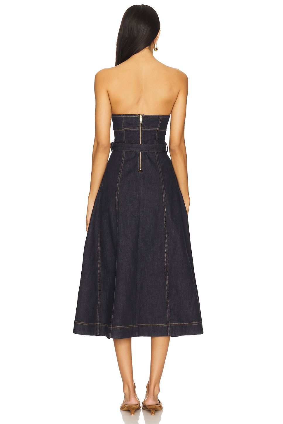 self-portrait Denim Bandeau Midi Dress in Blue | REVOLVE