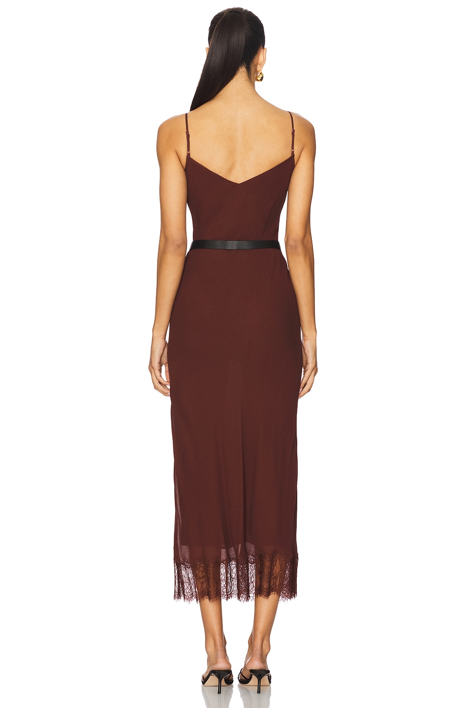 self-portrait Lace Insert Midi Dress in Brown | REVOLVE