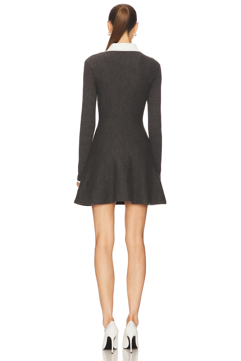 self-portrait - Grey Crochet Flower Collared Knit Mini Dress | Plush