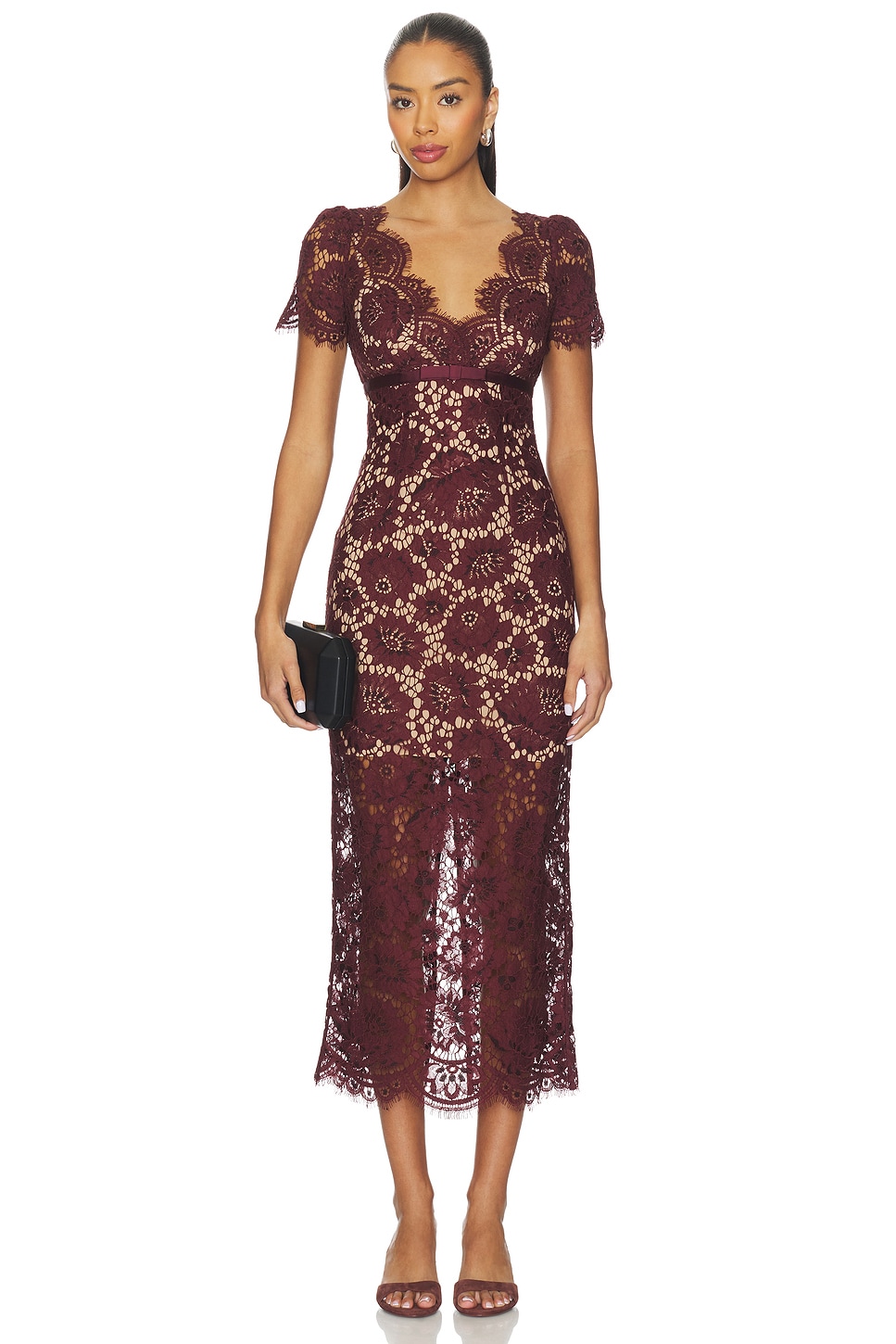knee length dresses for ladies Self-Portrait Floral Lace Midi Dress Blue main image 0