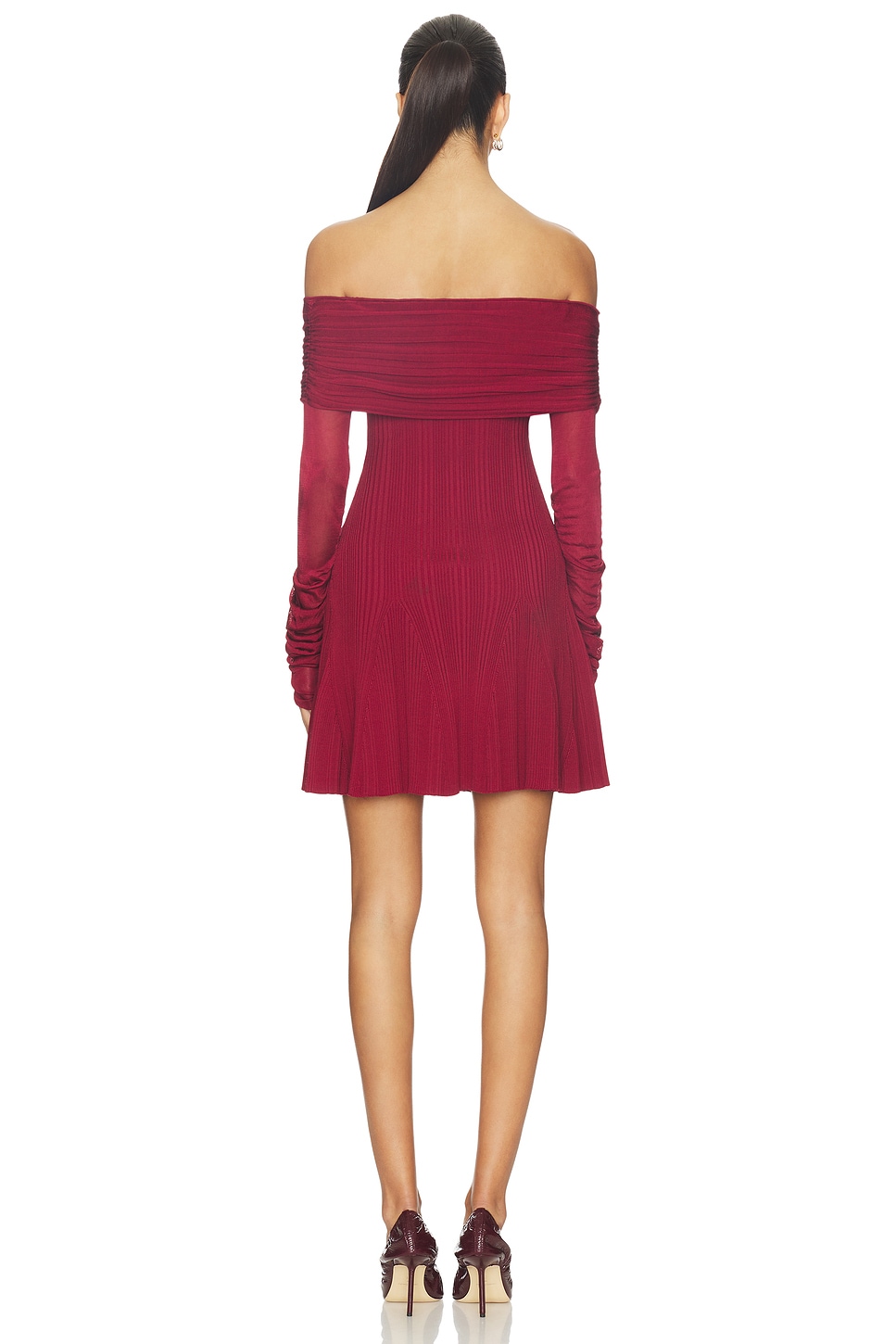 self-portrait Viscose Knit Mini Dress in Burgundy | REVOLVE
