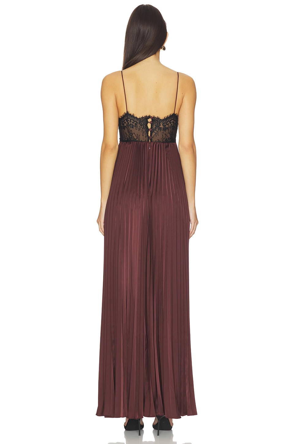 lace insert maxi dress Maxi dress with straps and lace insert on the bodice :: LICHI