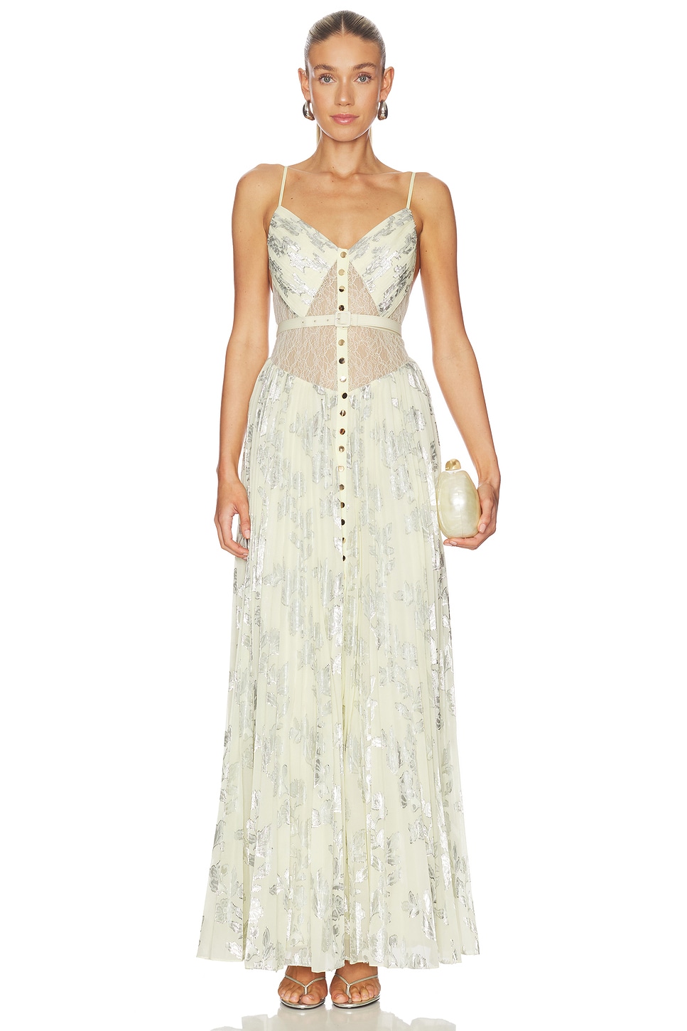 Yellow Metallic Chiffon Maxi Dress - thumbnail 3