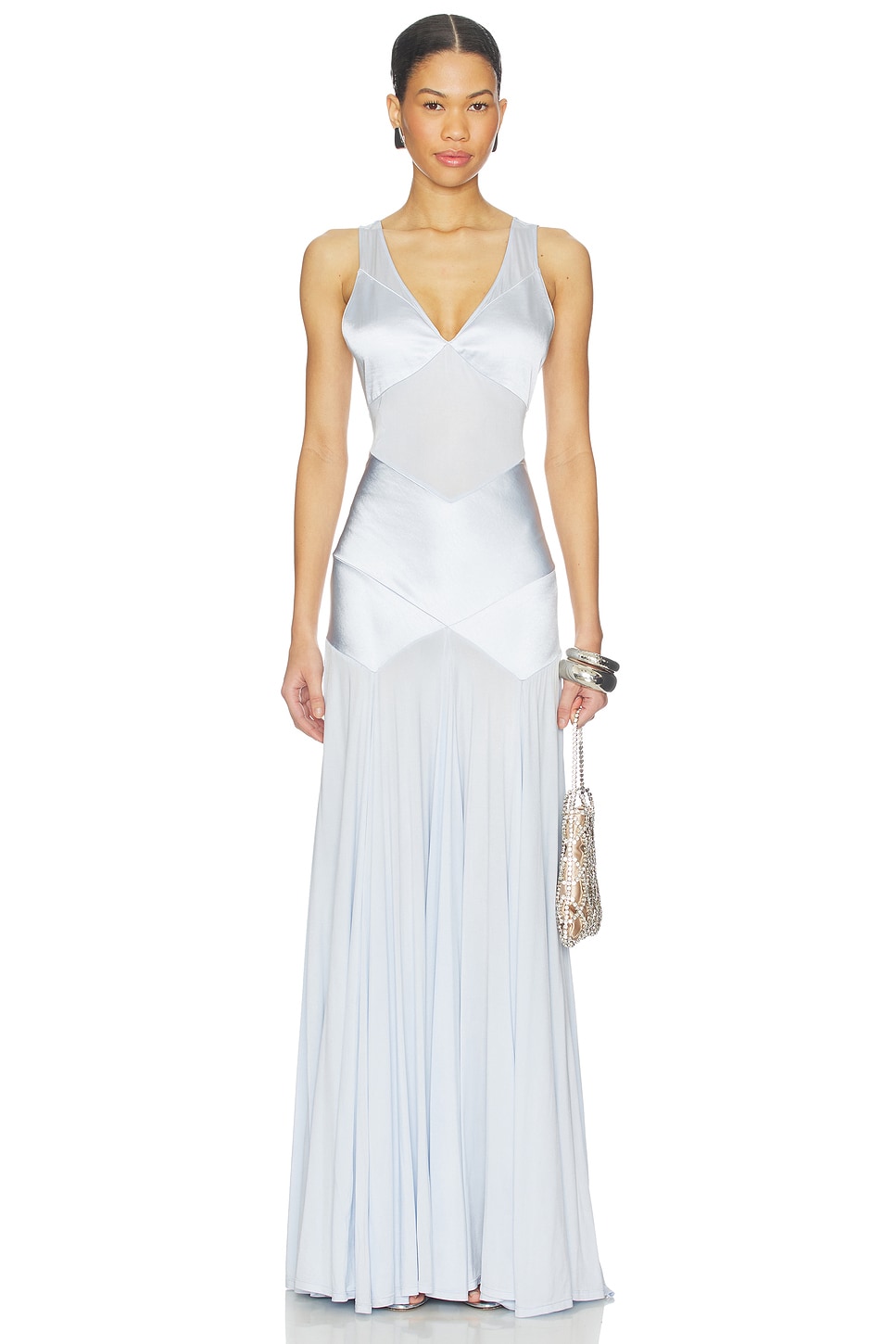 Blue Satin Jersey Maxi Dress