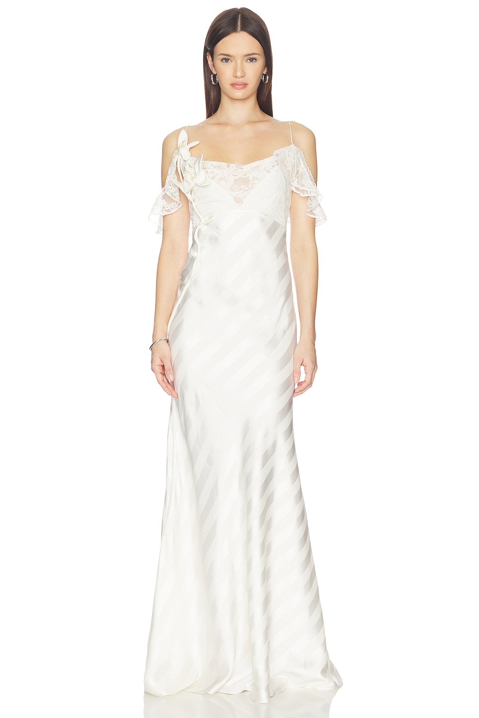 Cream Satin Striped Maxi Dress
