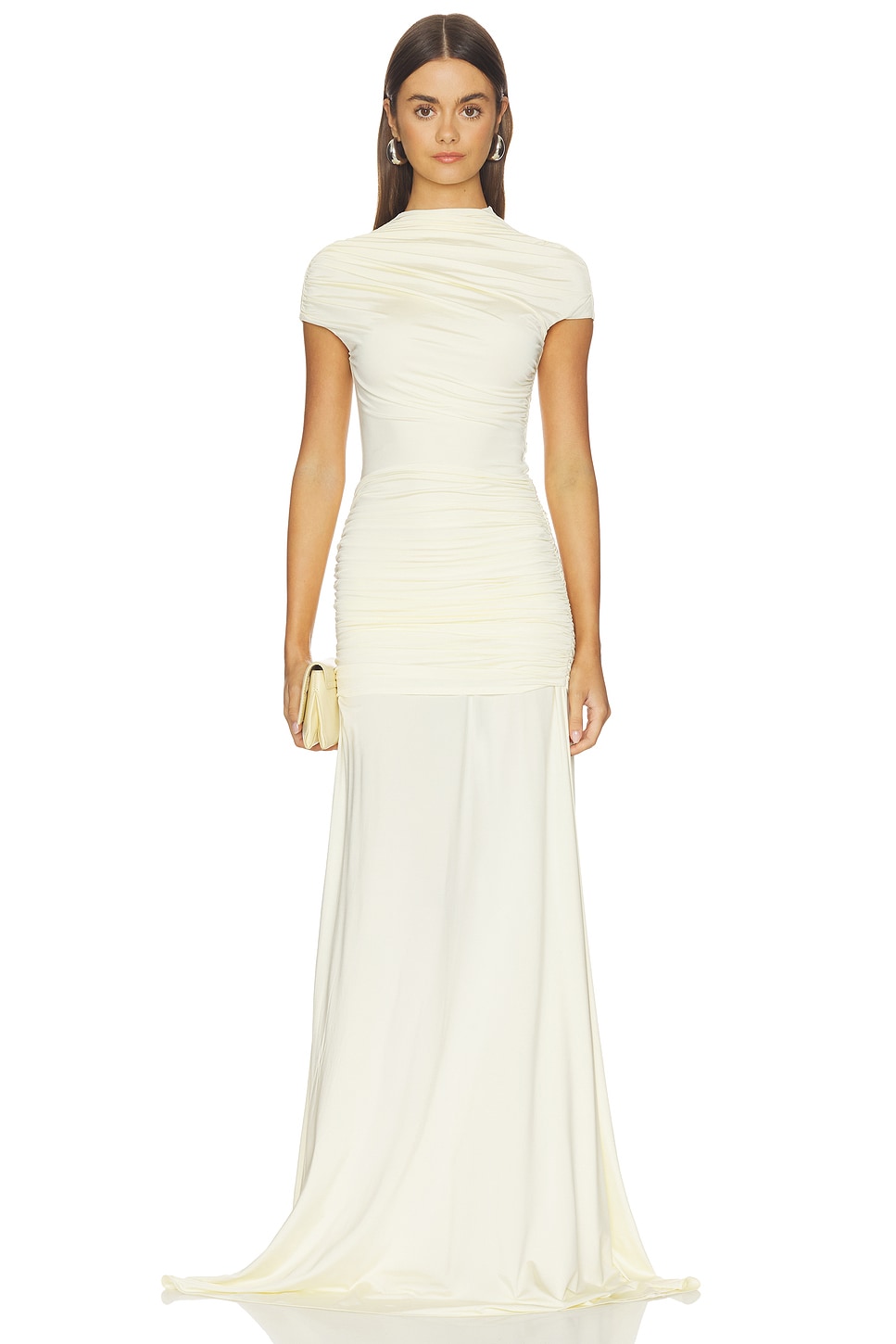 Yellow Jersey Draped Maxi Dress