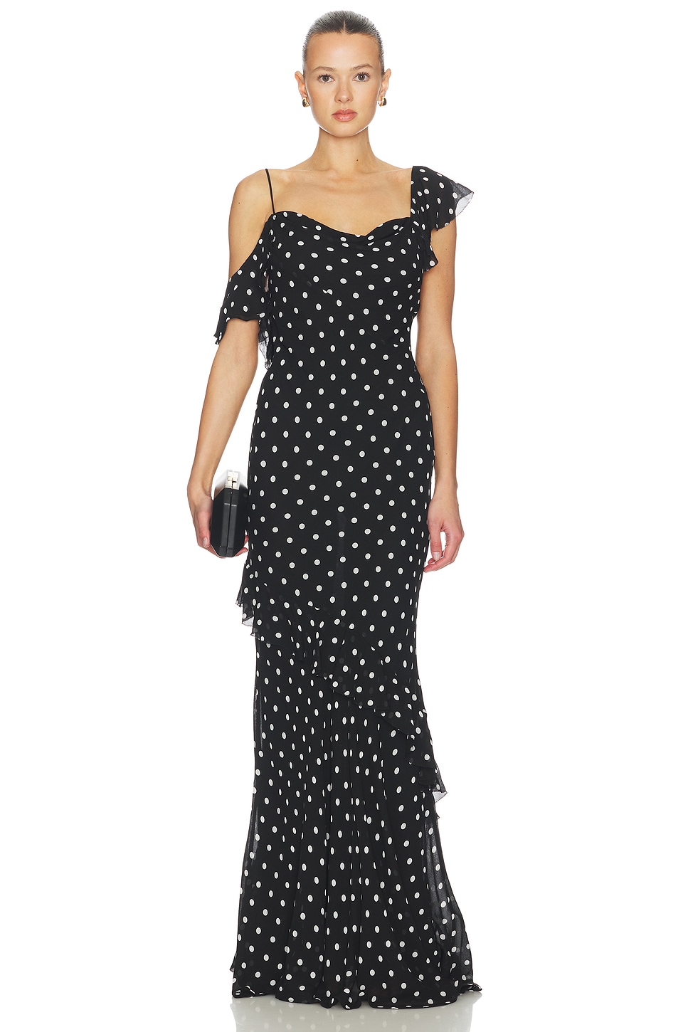 Black Polka Dot Georgette Maxi Dress