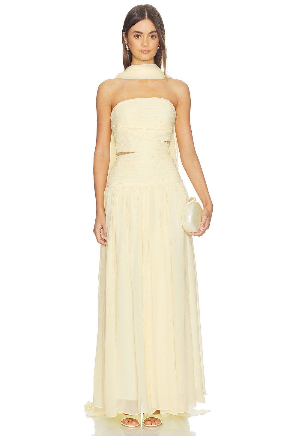 knee length dresses for ladies SELF-PORTRAIT SCARF MIDI DRESS YELLOW – Simple Caracters main image 1