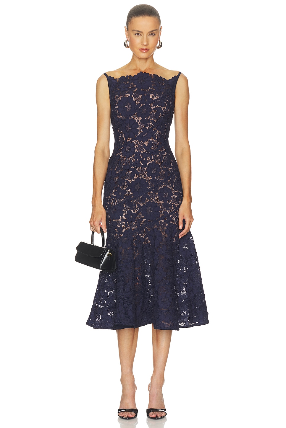 Navy Spiral Lace Midi Dress