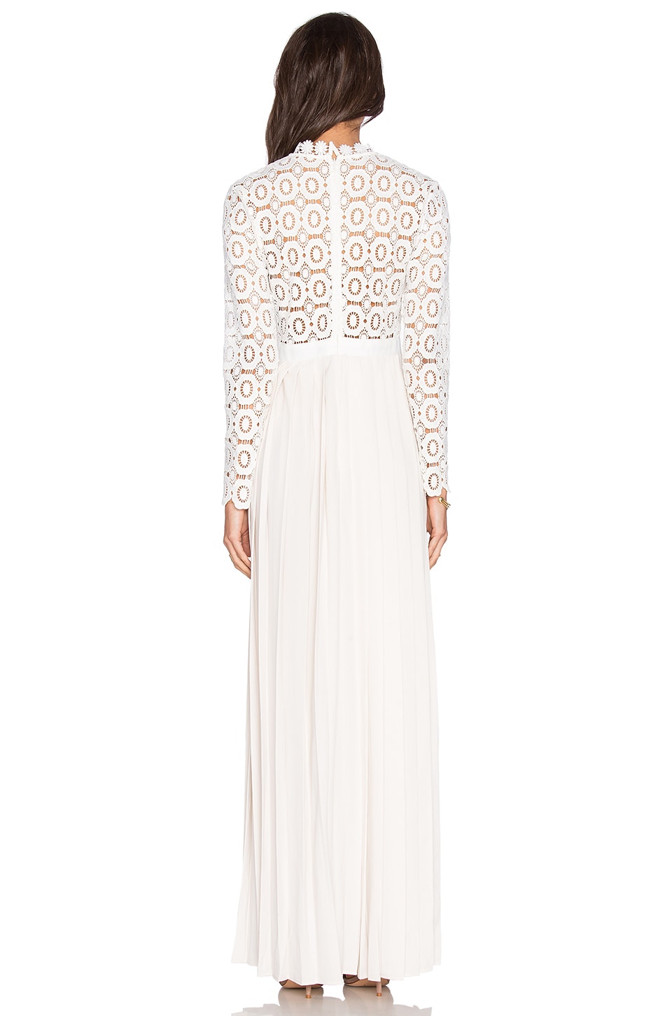 self-portrait Pleated Crochet Floral Maxi Dress in Off White | REVOLVE