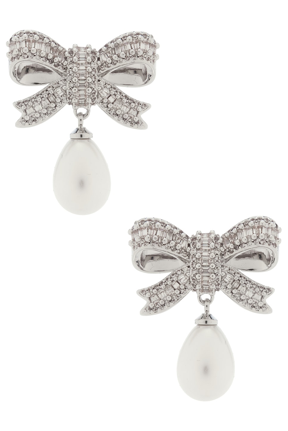 Crystal Bow Pearl Droplet Earrings