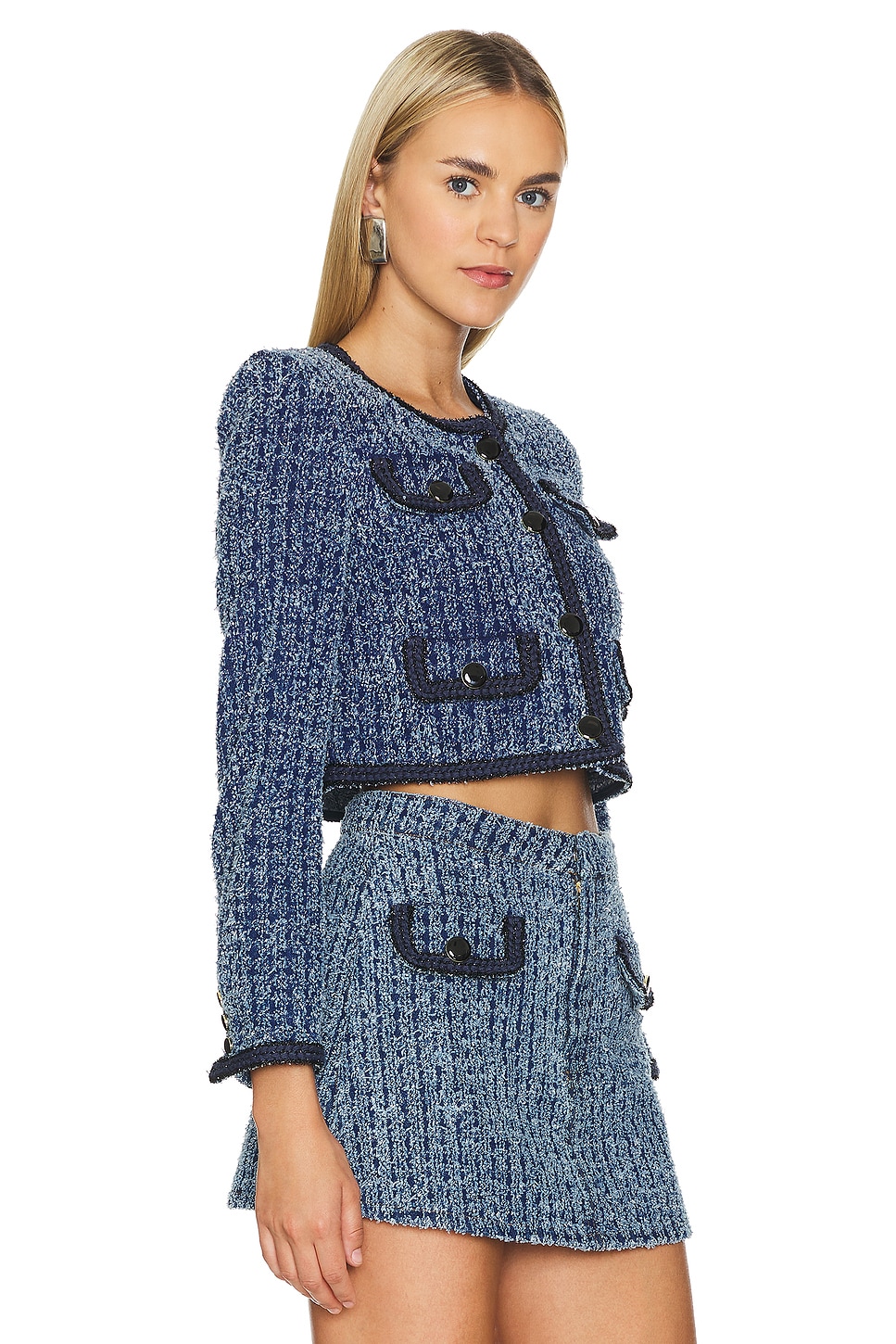 self-portrait Textured Denim Jacket in Blue | REVOLVE