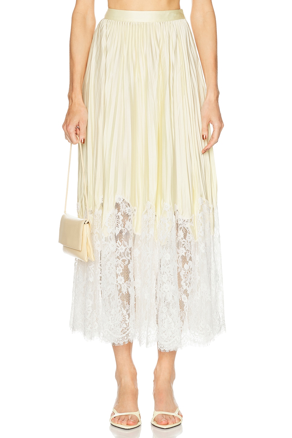 Yellow Satin Lace Midi Skirt