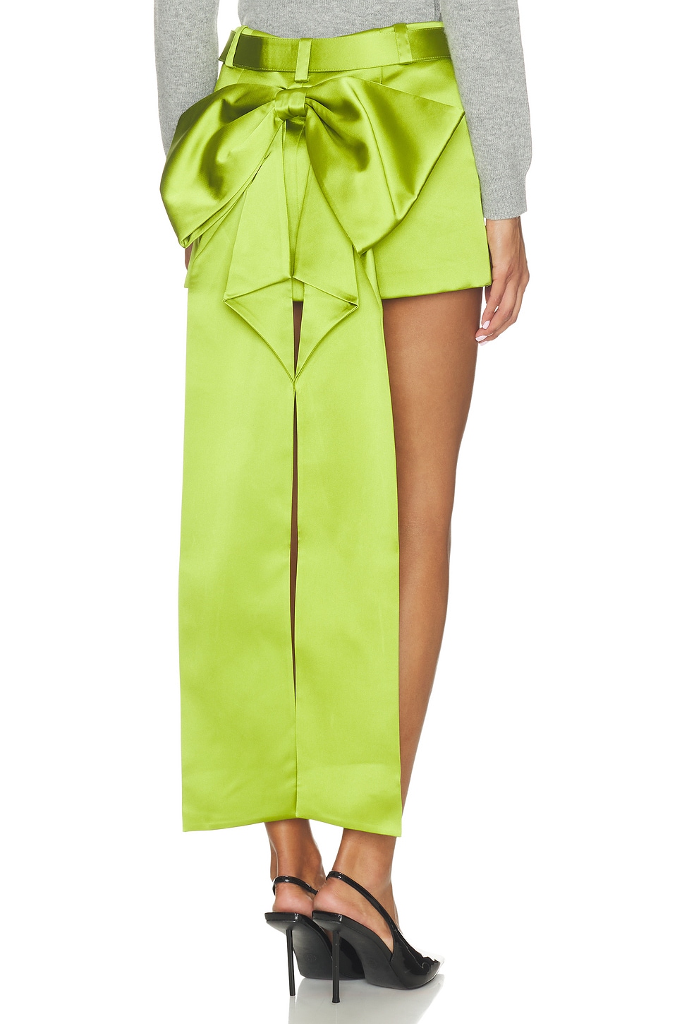 Green Satin Bow Mini Skirt