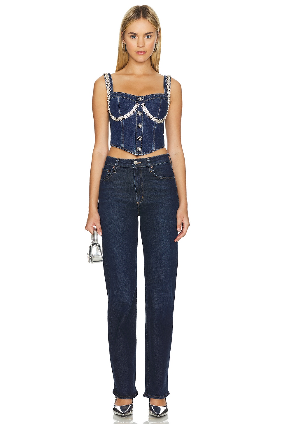 self-portrait Diamante Denim Top thumbnail