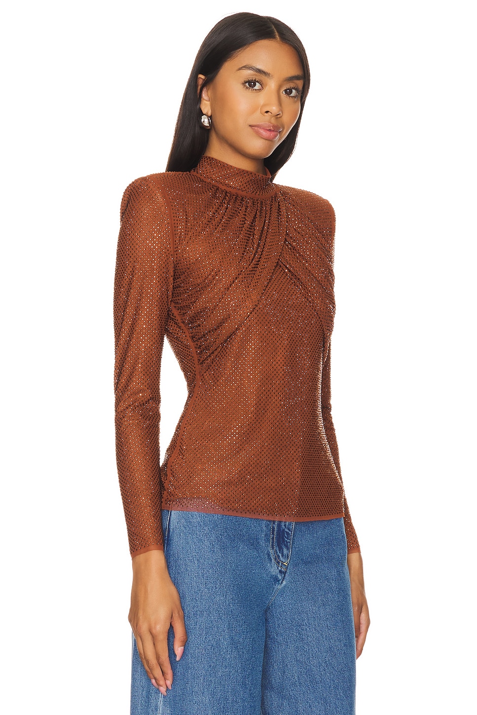 Mesh Rinestone Top self-portrait Rhinestone Mesh Top in Brown | REVOLVE