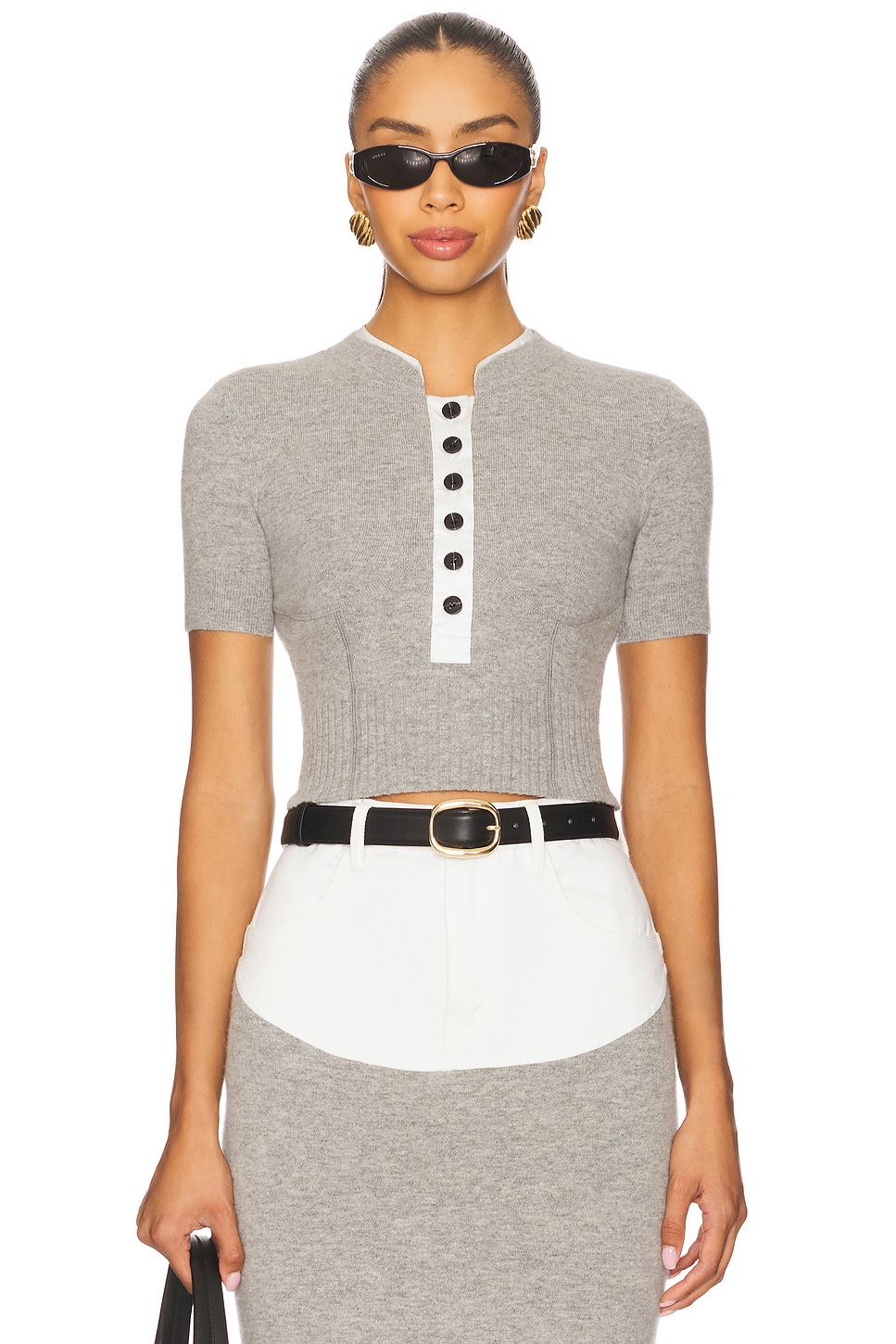 self-portrait Short Sleeve Knit Top in Grey | REVOLVE