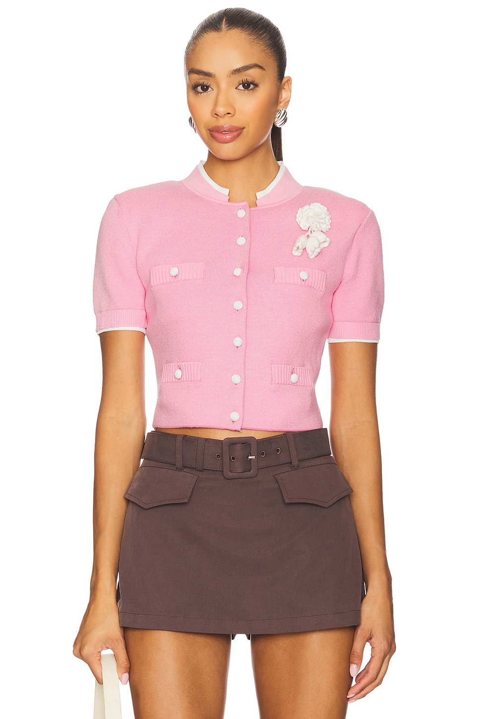 self-portrait Crochet Flower Knit Top in Pink | REVOLVE