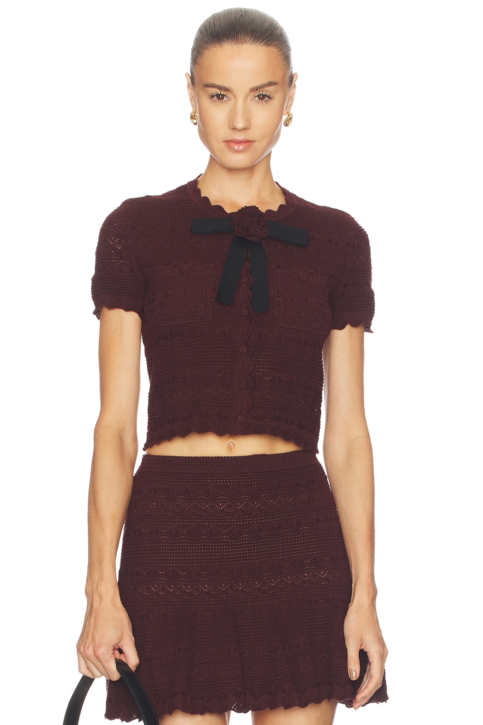Brown Pointelle Knit Top