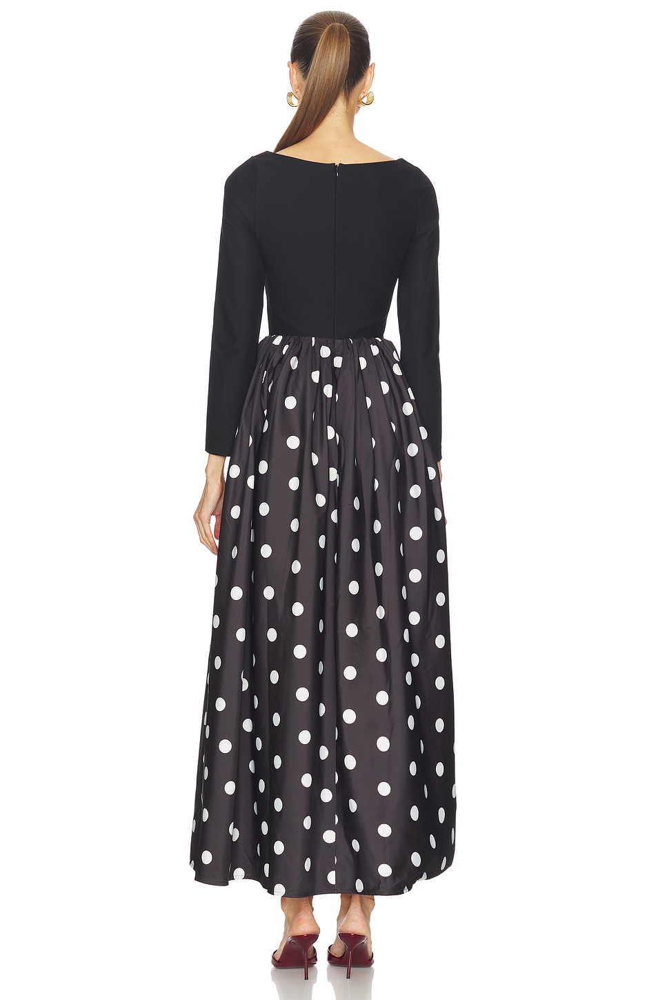long sleeve polka dot maxi dress be right there mesh // *zoco exclusive* neck%0D%0ALong%20sleeves%0D%0ADraped%20detail%0D%0APolka%20dot%20fabric%0D%0AConcealed%20zipper%20at%20back%0D%0AGentle%20Dry%20Clean%20Only%0D%0ALength%3A%20Maxi%0D%0A%0D%0AMATERIAL%3A%0D%0A%0D%0APolyester%20%2B%20Cotton%0D%0AHigh%20quality%20durable%20fabric Sleeper Aurora Maxi Dress in