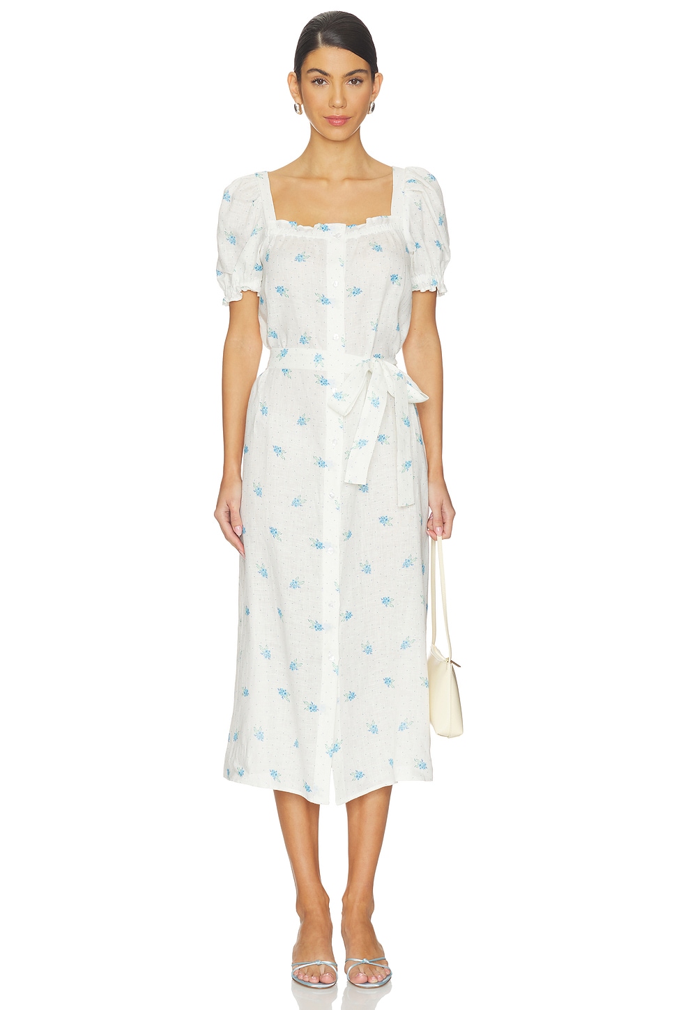 chinese dress ladies Brigitte Linen Midi Dress - Bouquets main image 0
