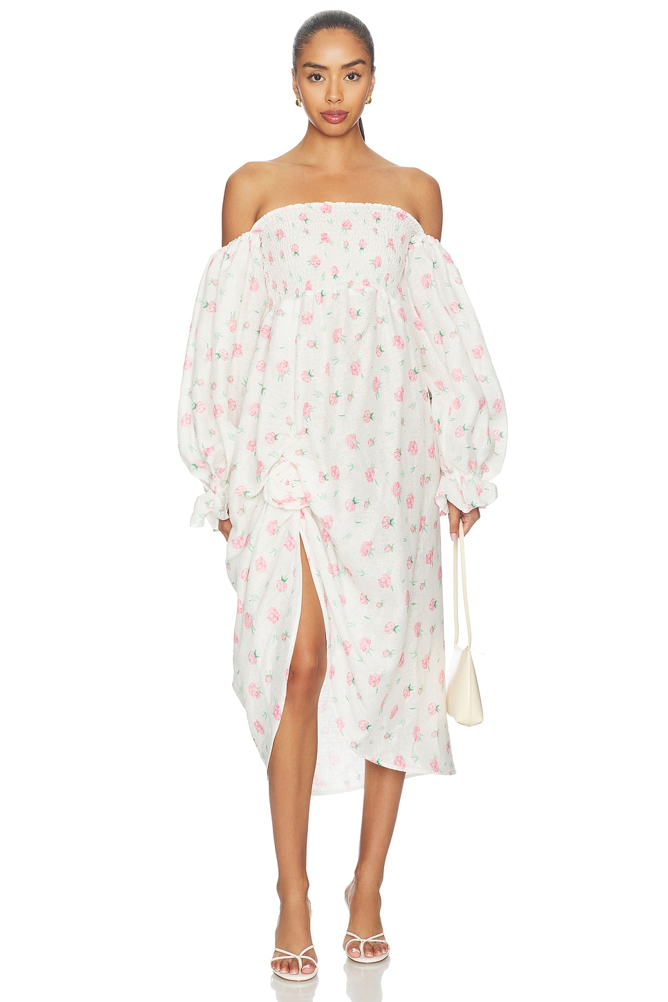 Atlanta Linen Dress With Rose Detail
