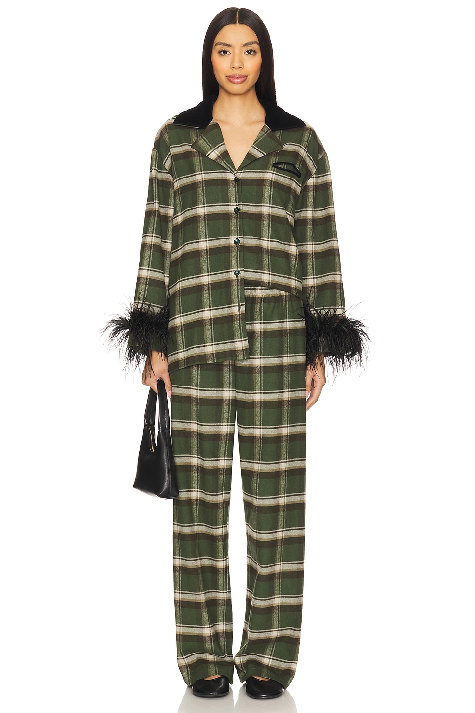 Checked Cotton-Flannel Set With Detachable Feathers