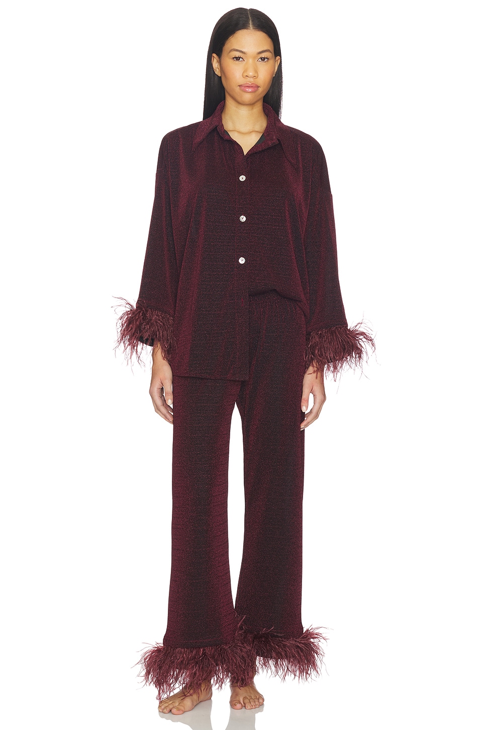 Cosmos Oversized Lurex Pajamas Set With Detachable Feathers