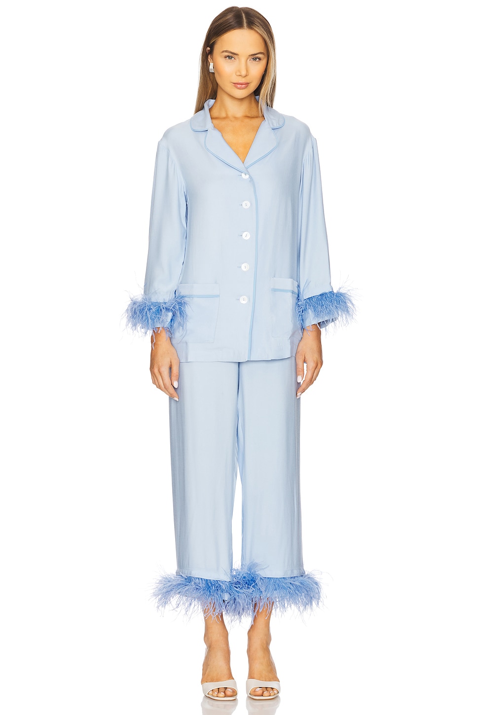 Sleeper Party Pajama Set with Double Feathers in Blue REVOLVE