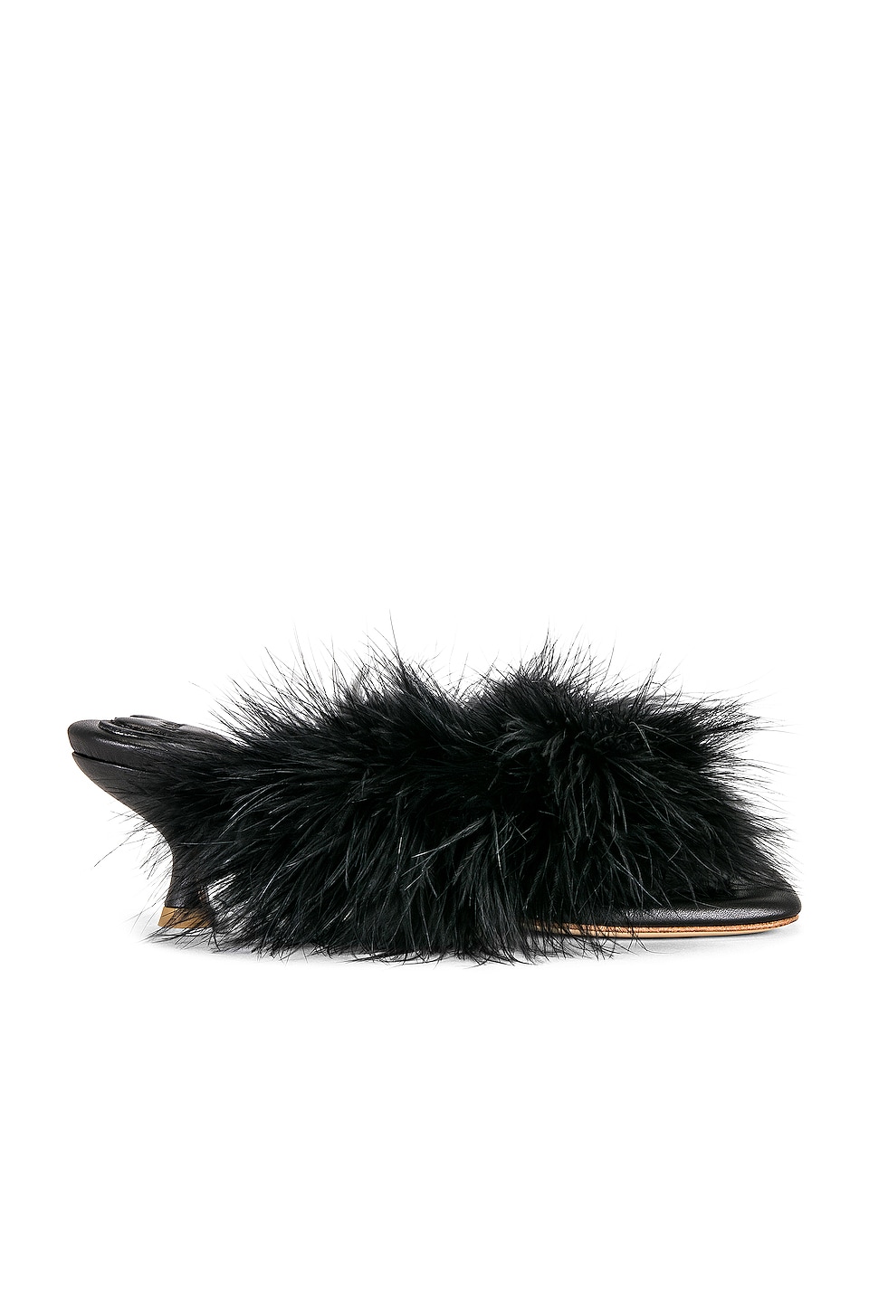 Sleeper Pom Kitten Heel Mules With Feathers in Black | REVOLVE