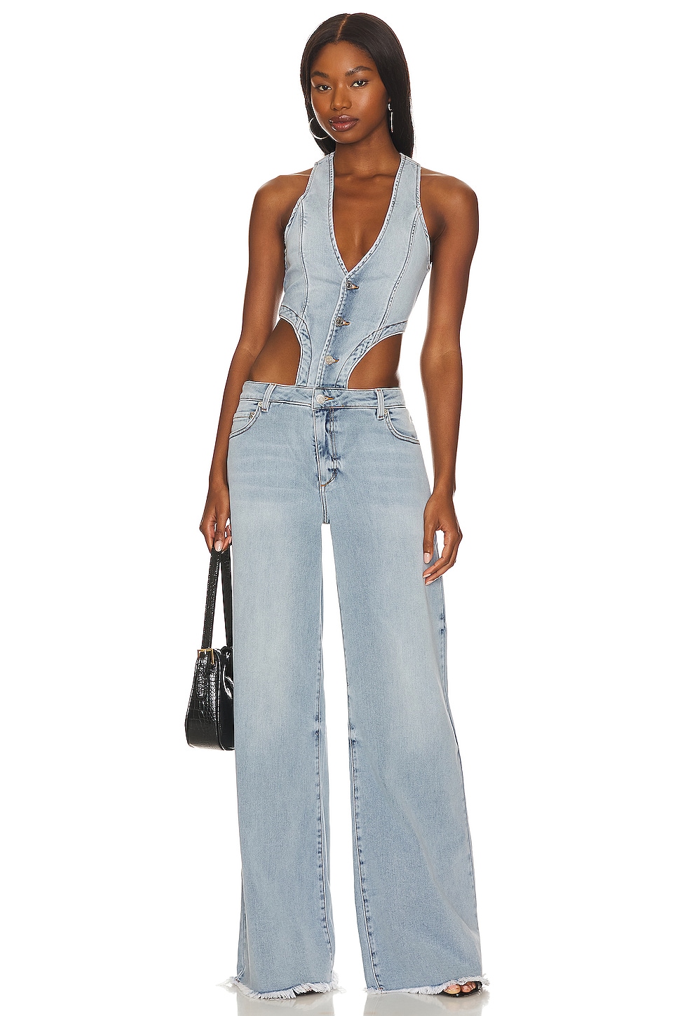 Built-In Shapewear Denim Jumpsuit With Zipper