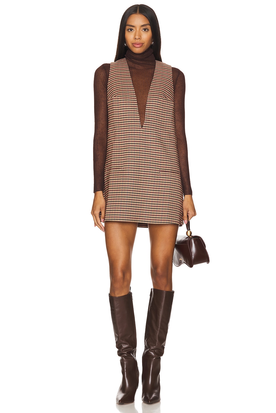 SER.O.YA Maxine Mini Tent Dress in Camel Houndstooth | REVOLVE