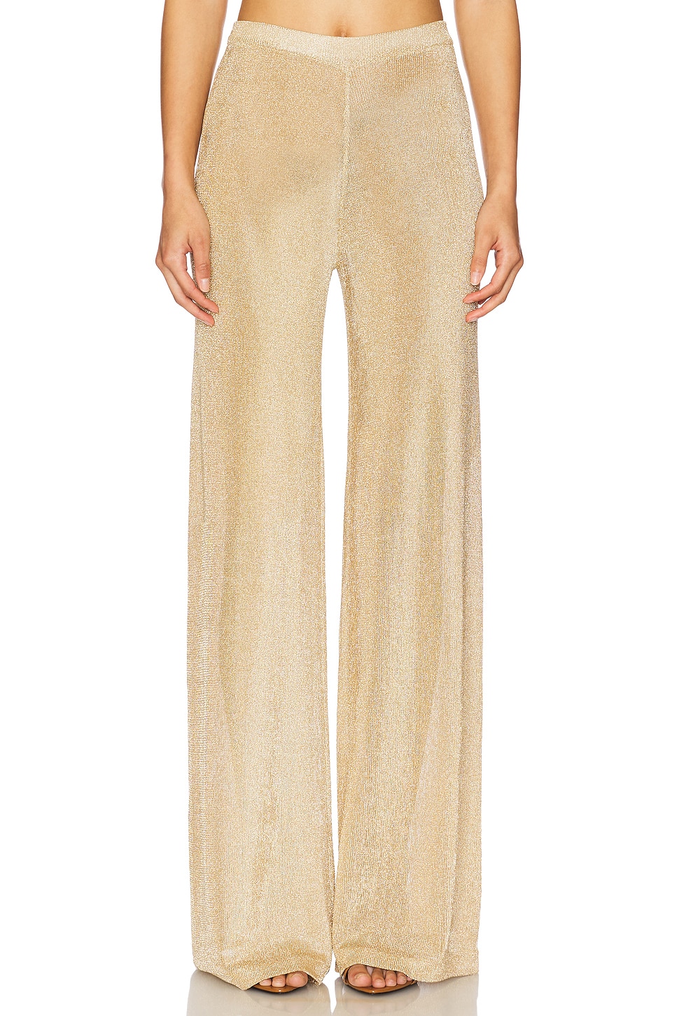SEROYA Sheldon Metallic Knit Pants in Gold | REVOLVE