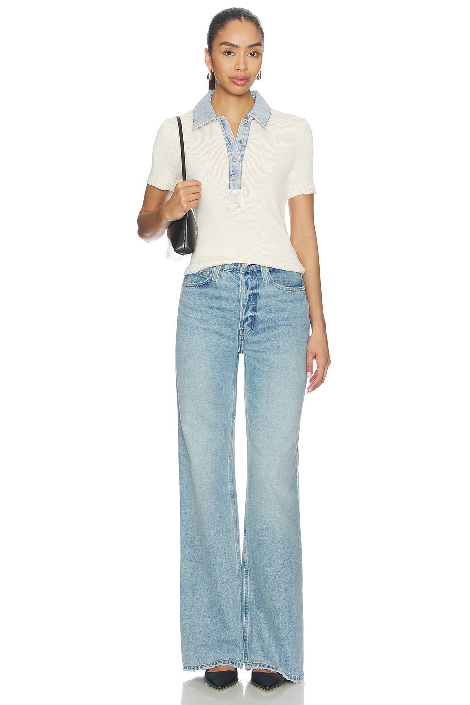 SEROYA Erika Knit Top in Eggshell & Coastline Denim | REVOLVE