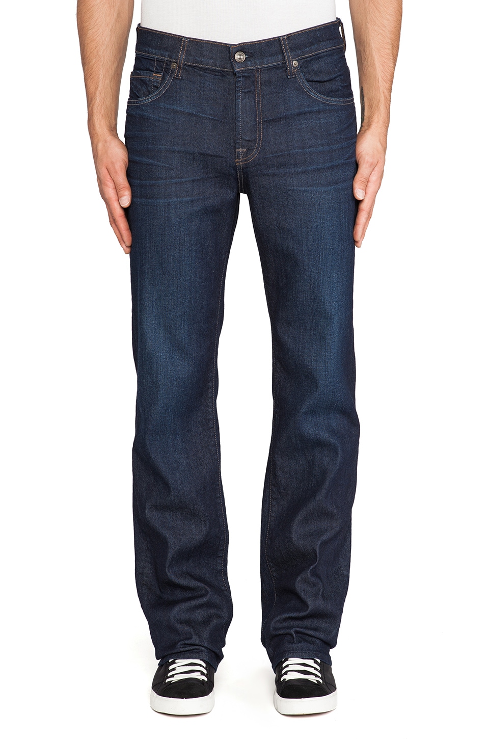 Jean 7 For All Mankind Austyn Taille 31 - Bleu Foncé Vieilli/Distressed - Coupe Droit - Occasion Très Bon État