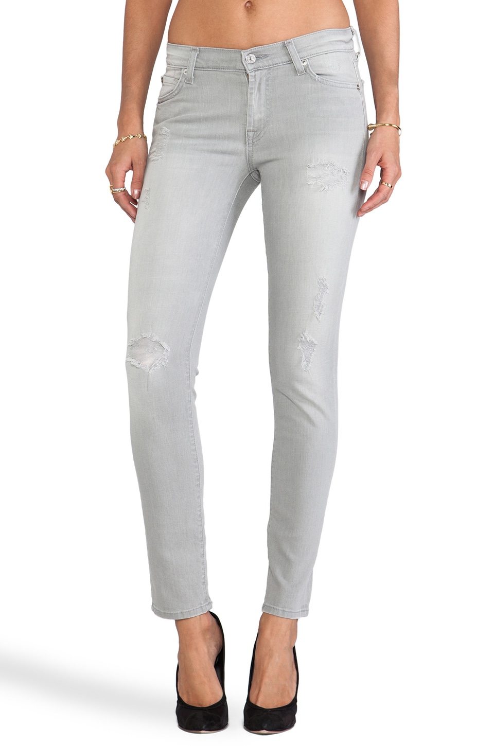 7 For All Mankind The Slim Cigarette in Light Grey Destroy | REVOLVE