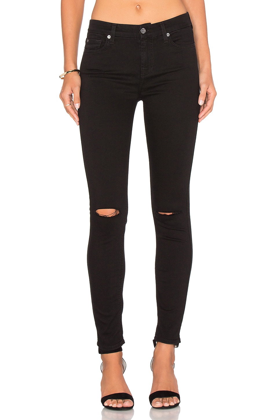 7 For All Mankind b(air) Ankle Knee Hole Skinny in Black | REVOLVE