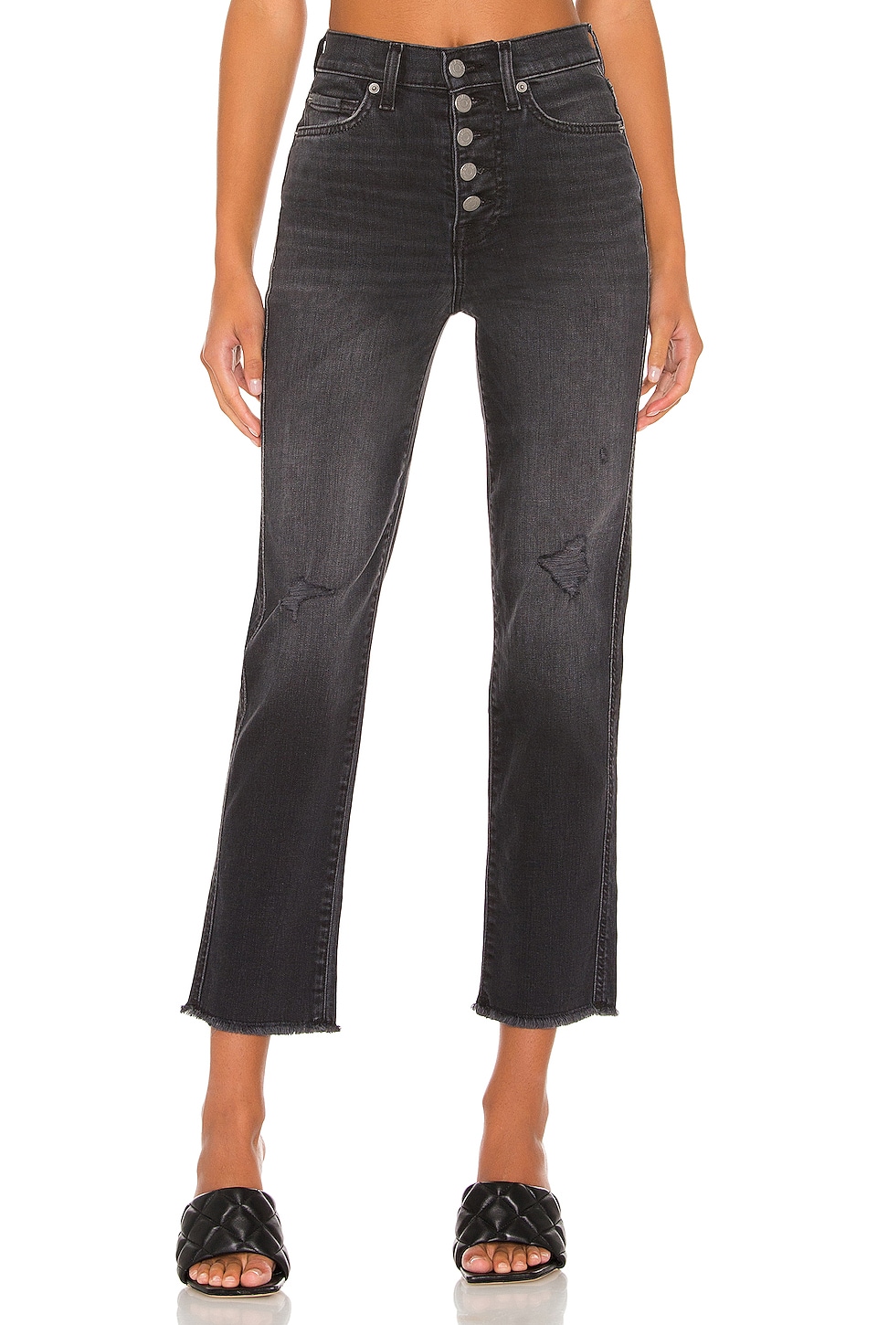 7 For All Mankind High Waist Crop Straight Exposed Buttons Ashbury