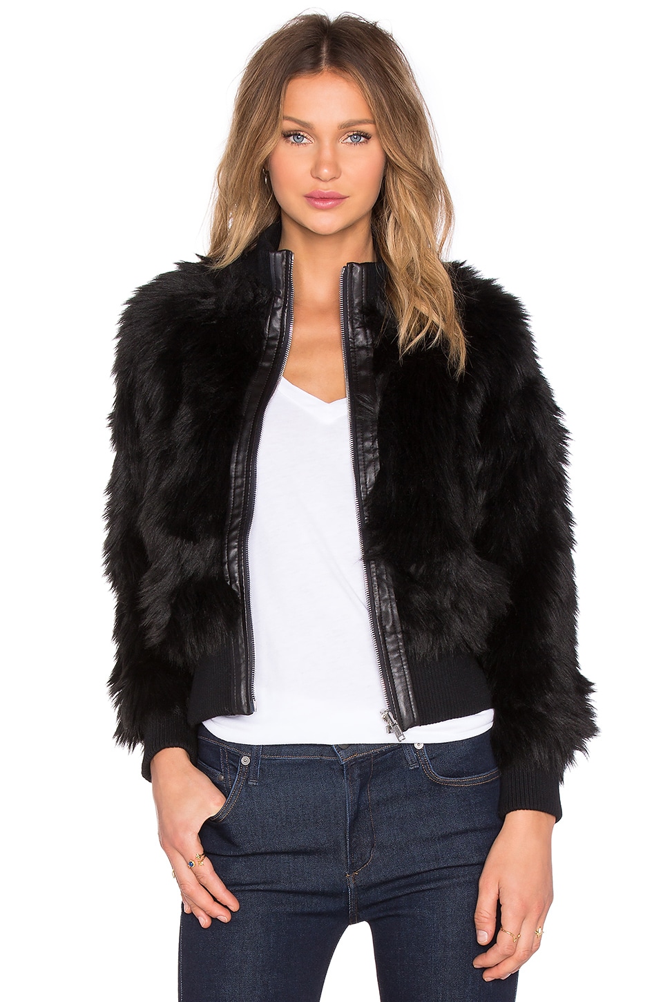 7 For All Mankind Luxe Faux Fur Jacket in Black | REVOLVE