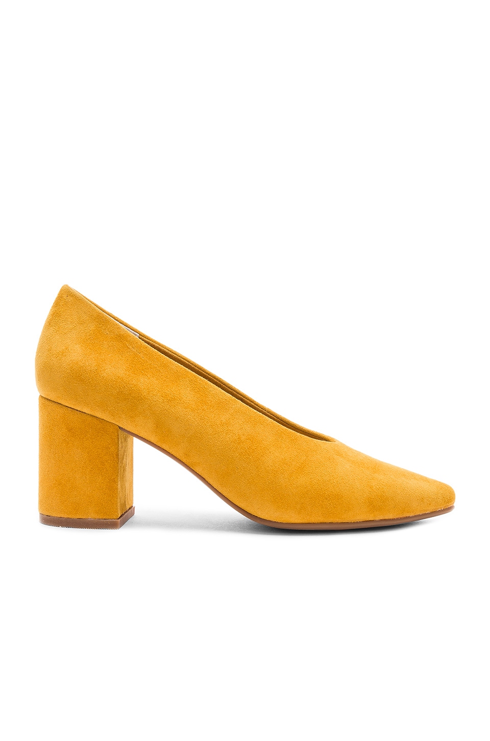 mustard suede heels