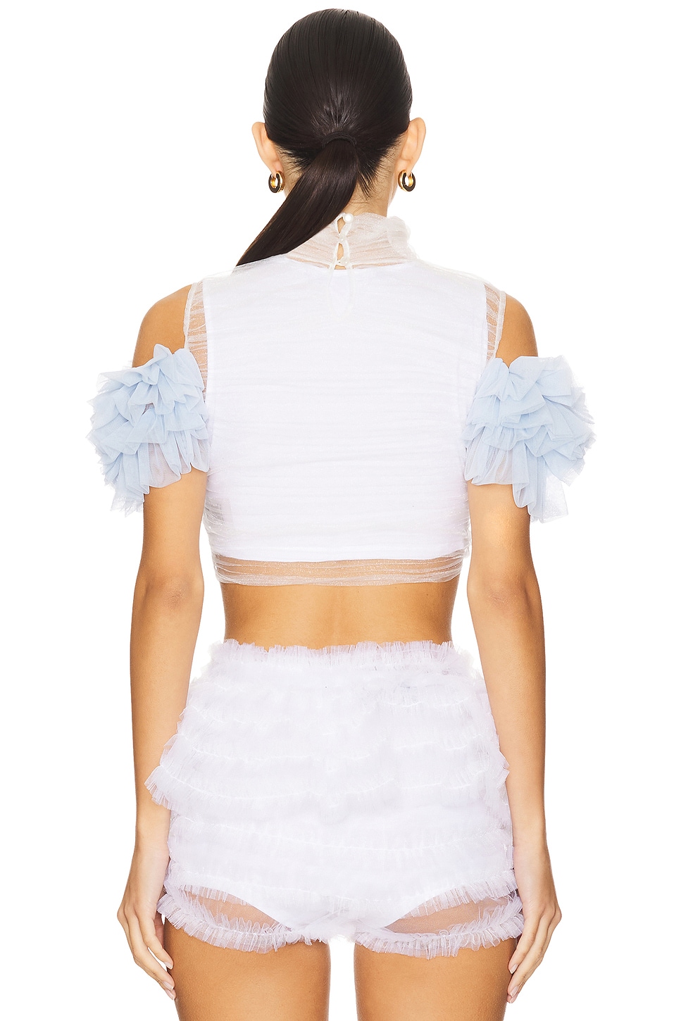 Susan Fang Shirred Bandage Wrap Top With Puff Sleeves thumbnail