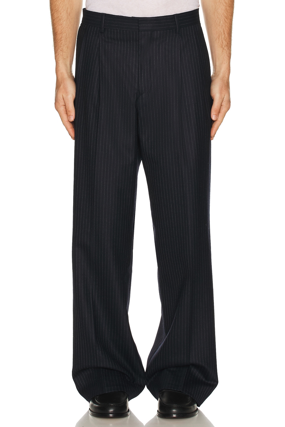 Sunflower Wide Pleated Trouser in Navy Stripe | REVOLVE