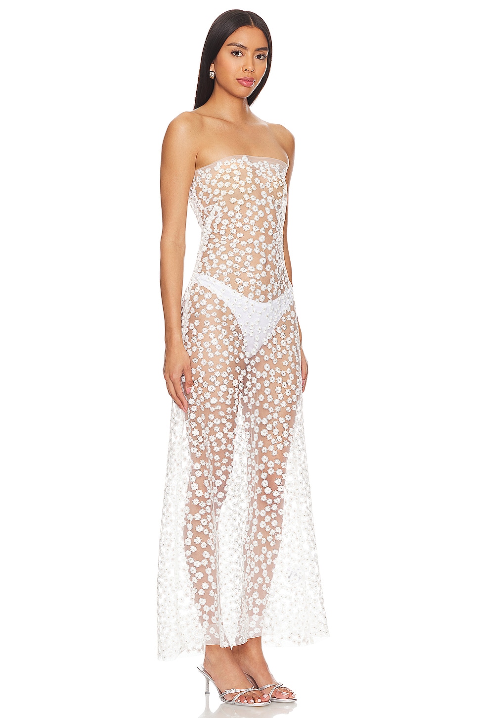 Sid Neigum Sheer Floral Embroidered Strapless Dress thumbnail