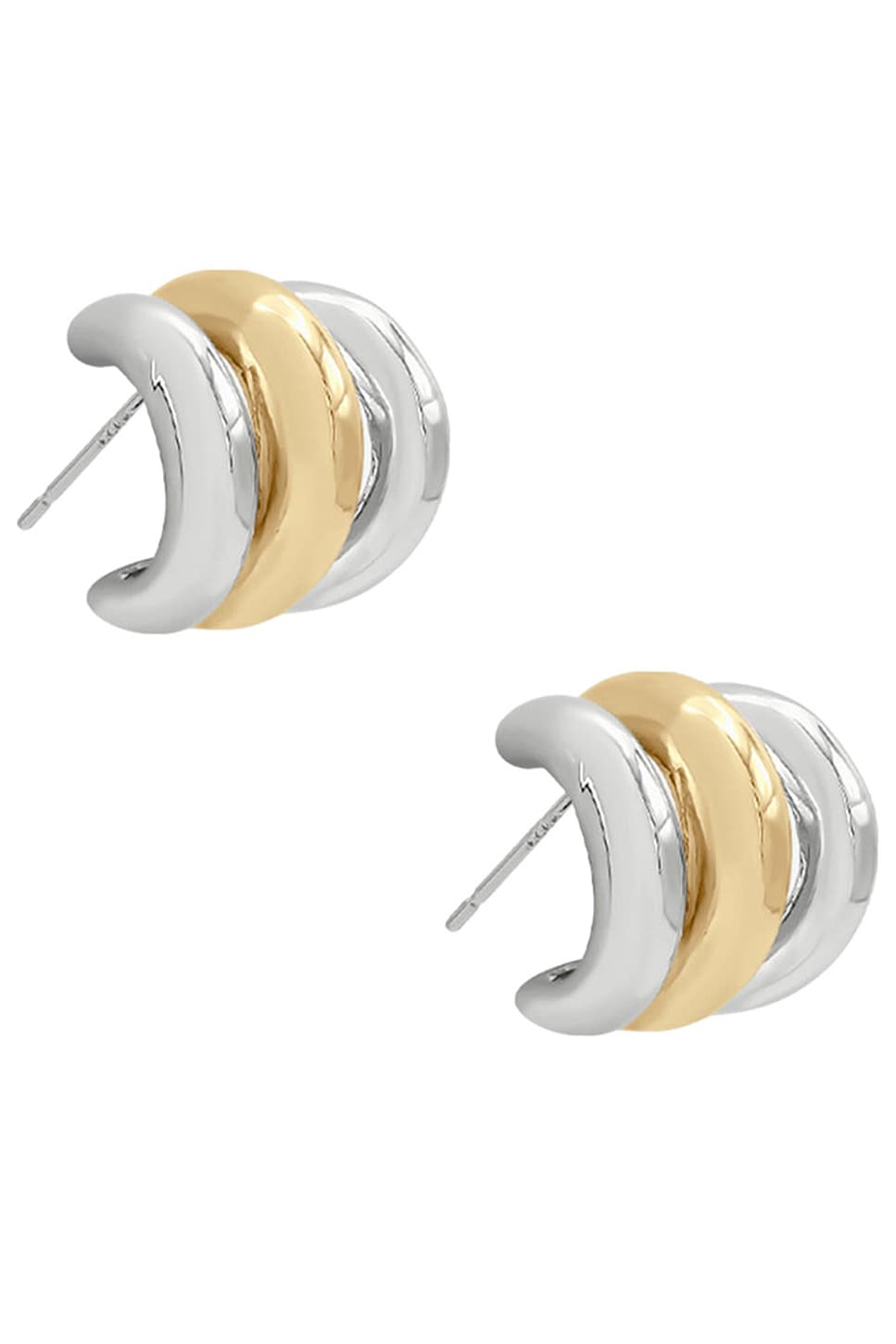 SHASHI Triple Two Toned Hoop Earring in Gold & Silver | REVOLVE