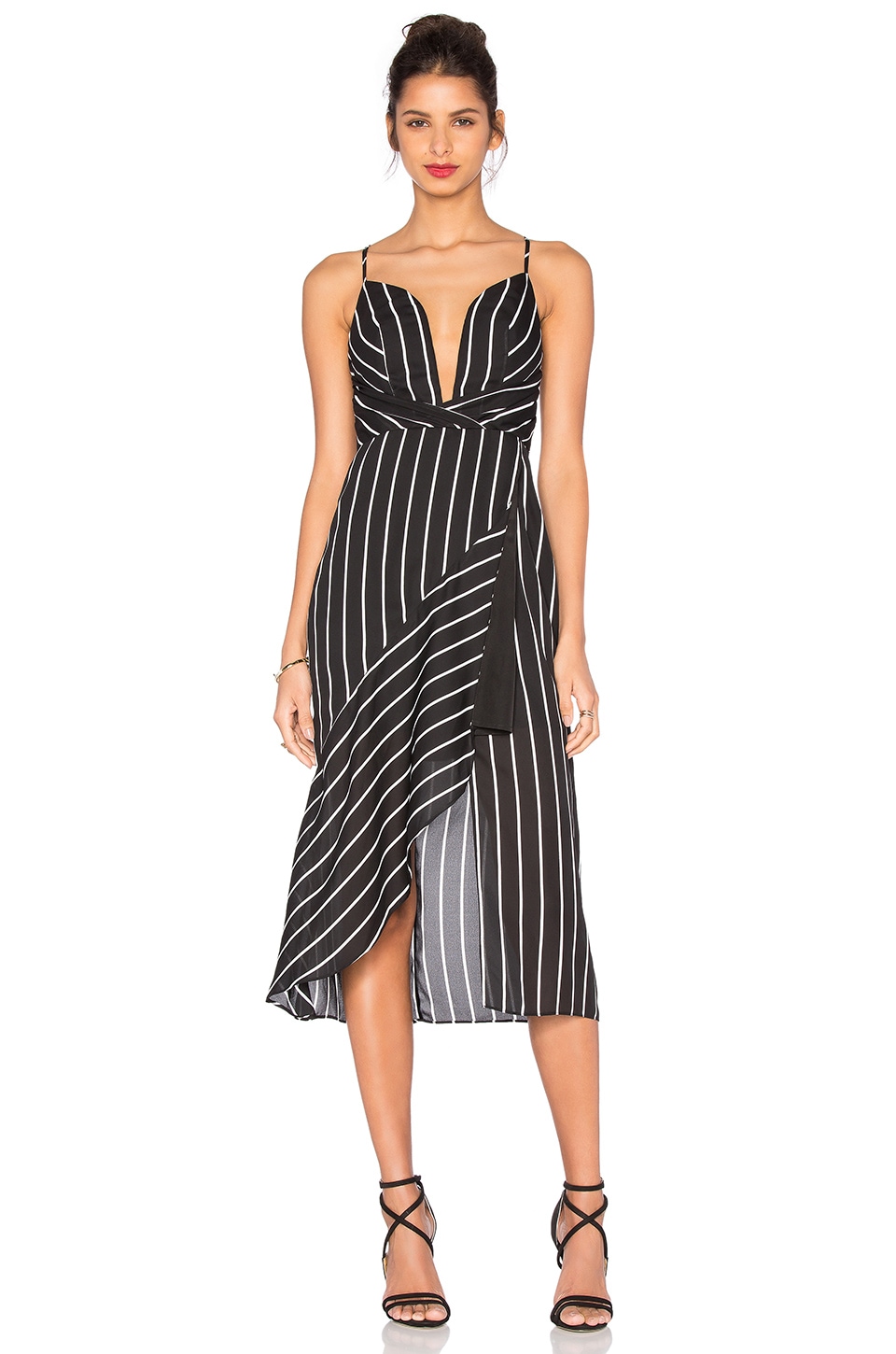 Shona Joy Isabelle Asymmetric Cocktail Dress in Black & White Stripe ...