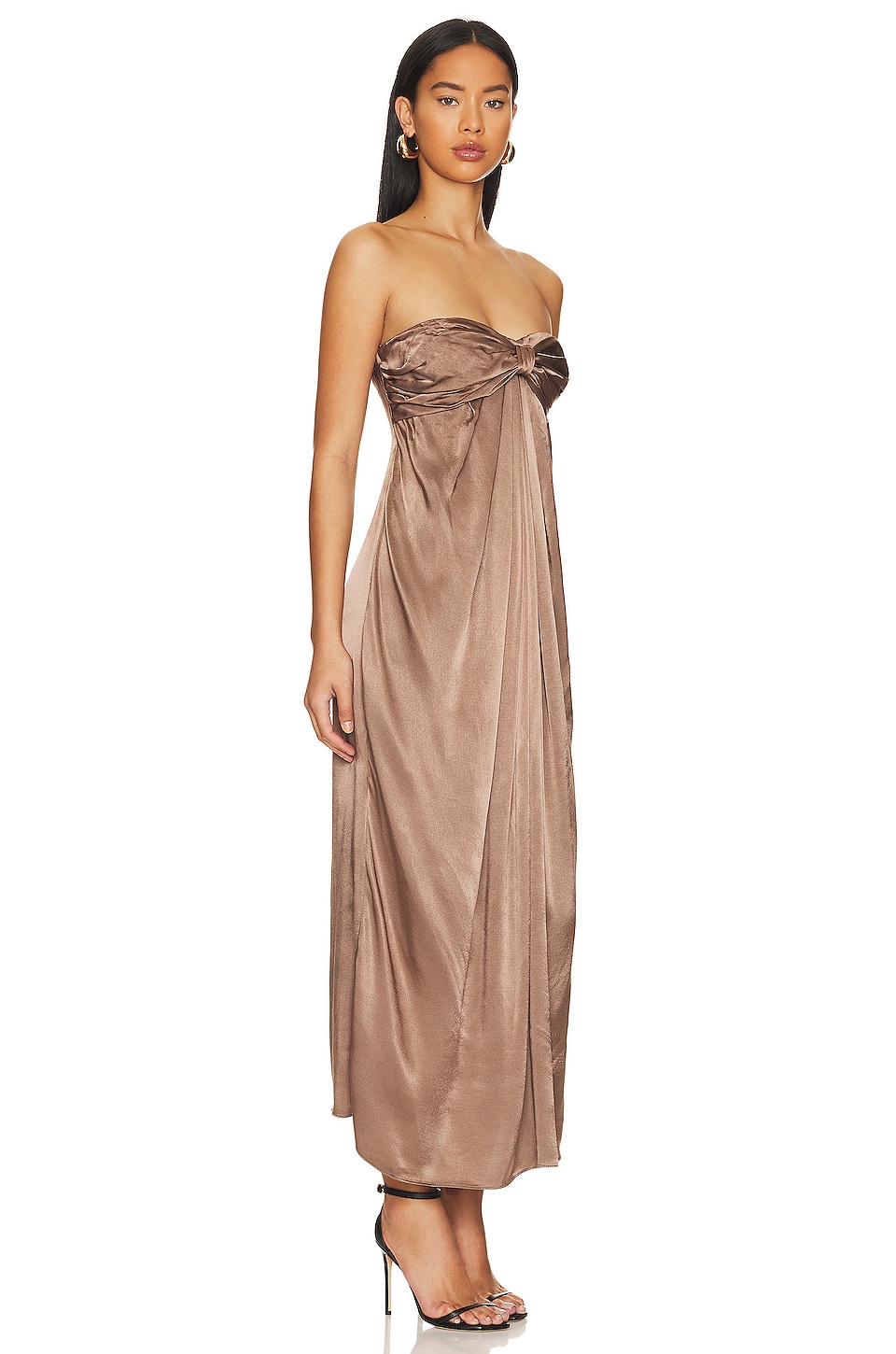 Shona Joy Milo Strapless Knot Midi Dress in Cacao