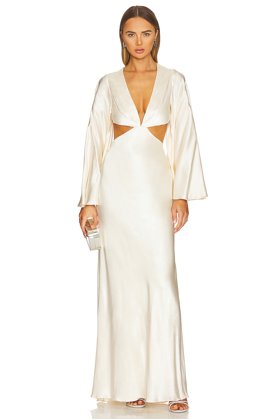 Shona Joy La Lune Flared Sleeve Open Back Maxi Dress in Cream