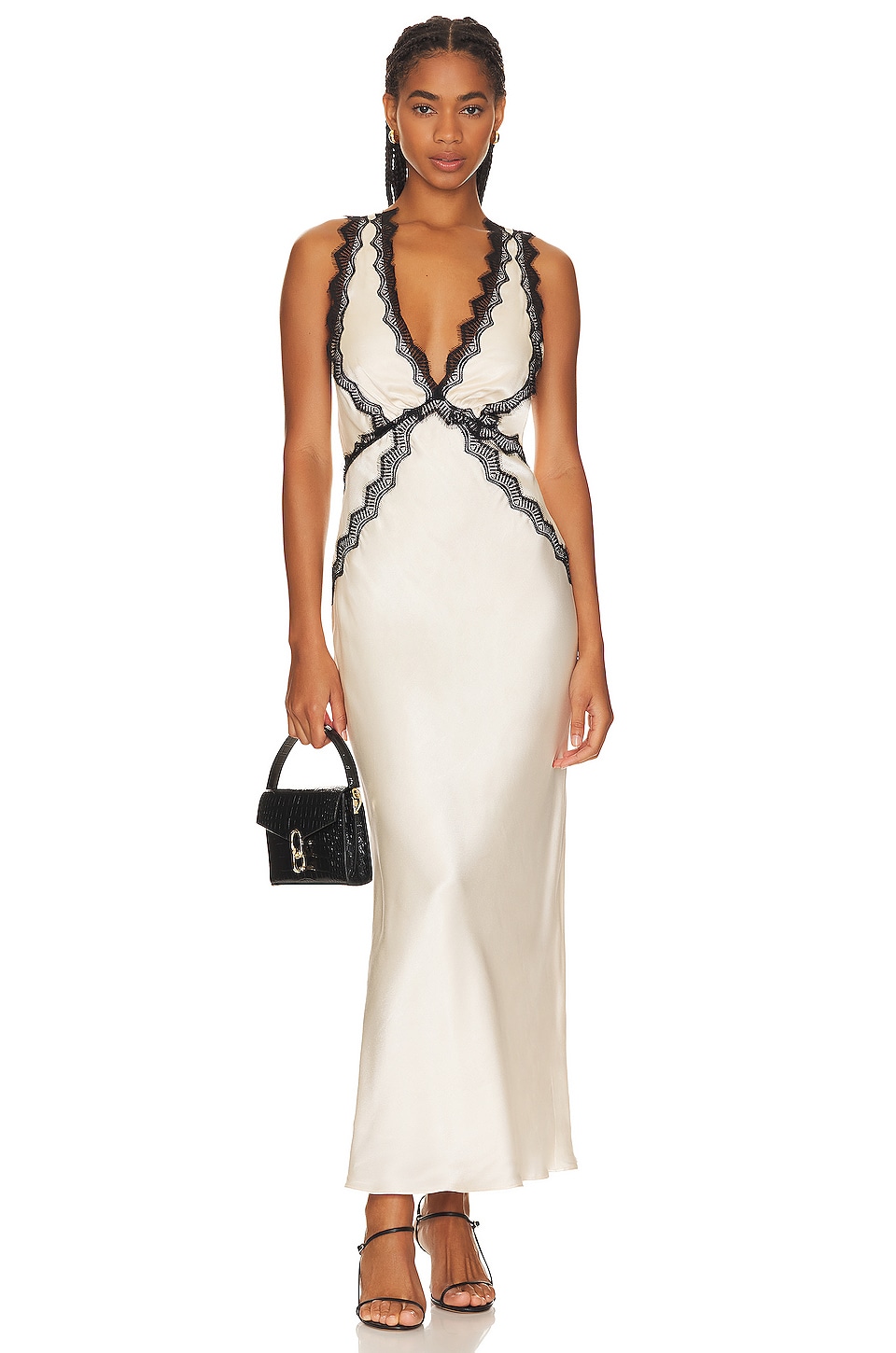 Shona Joy Camille Lace Cross Back Midi Dress im Cream & Black